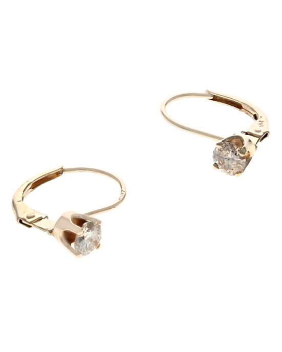 Diamond Solitaire Leverback Earrings in Yellow Gold